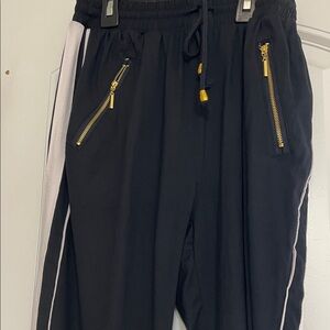 Navy blue Track Pants with White Stripes and Gold Zippers